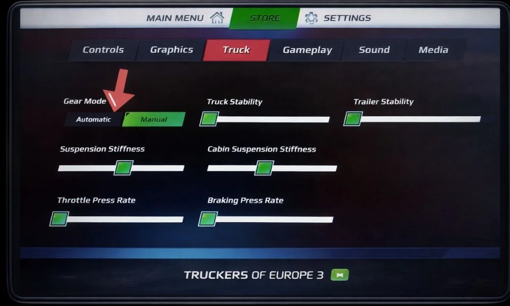Truck customization settings gameplay screen